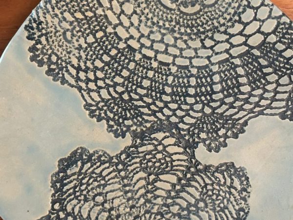 turquoise doily plate